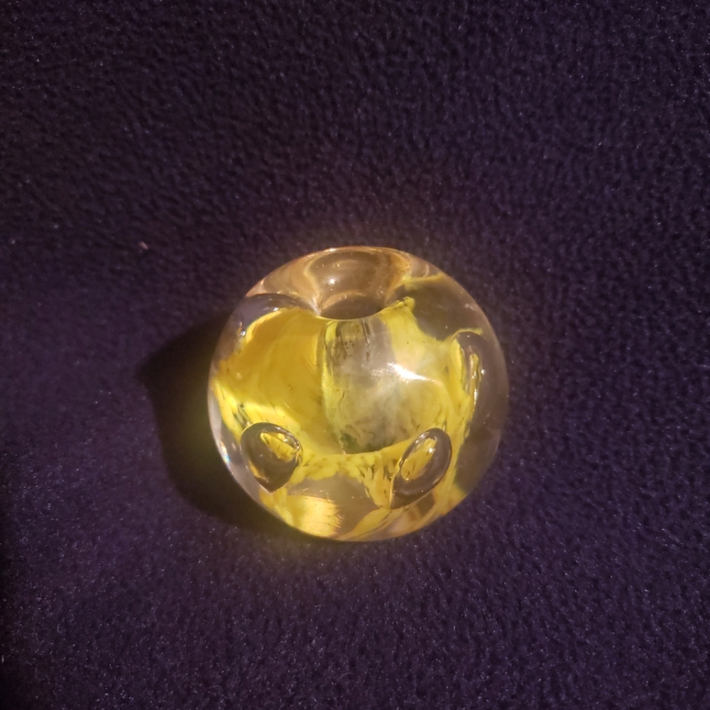 Zimmerman Art Glass  Pencil Holder Paperweight Controlled Bubbles Yellow Lily